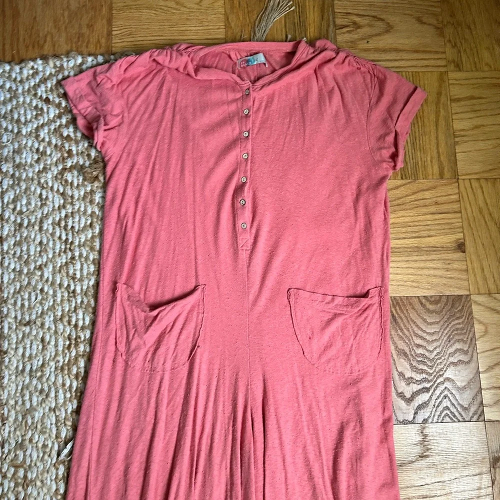 Free People Beach Coral Button-Front Jumpsuit M
